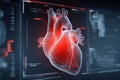 an image of an anatomical human heart with a digital interface overlay, Royalty Free Stock Photo