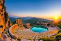 Ancient amphitheater of Myra at sunset. Taken with wide angle lens. Lycian, Greek, Roman ancient city,