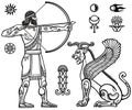 Image of the ancient archer and mythical animal.