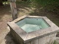 Ancient fountain in the park with transparent water Royalty Free Stock Photo