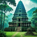 image on an ancient Hindu temple ruins in a secluded forest