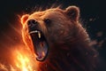 Image of an angry brown bear and flames. Wildlife Animals. Illustration, generative AI