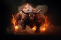 Image of angry bull devil with flames. Wild animal. illustration, generative AI