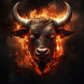 Image of an angry bull head with a burning fire on black background. Wildlife Animals. Illustration, Generative AI Royalty Free Stock Photo