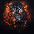 Image of an angry demon tiger terrifying with flames and smoke on dark background. Wildlife Animals. Illustration, Generative AI Royalty Free Stock Photo