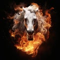 Image of angry horse face and flames on dark background. Wildlife Animals. Illustration, Generative AI