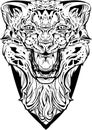 Angry leopard. Isolated. Coloring page.