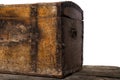 Image of an antique trunk coated with iron isolated on white background