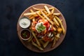 Image An appetizing serving of crispy fries with flavorful sauces