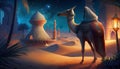 image of arabian nights with camel and lights generative AI Royalty Free Stock Photo