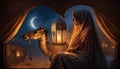 image of arabian nights with quarter of moon and lights generative AI Royalty Free Stock Photo