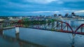Arch bridge aerial rainbow pride illuminated at night over Ohio River Louisville Kentucky Royalty Free Stock Photo
