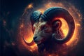 Image of aries sign with stars on black background. Zodiac signs, stars and horoscop concept digitally generated image. Royalty Free Stock Photo