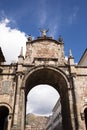Image of ark in Cusco Peru. Colonial building with religious images in Peruvian Andes.