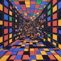A colorful tunnel or maze.
