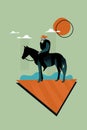 Image artwork poster picture collage of sad guy sitting horse lost competition equestrian sport isolated on drawing