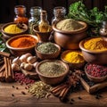 Culinary spices on wooden table