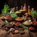 Culinary spices on wooden table