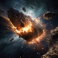 Image of an asteroid explosion in space