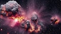 Image of an asteroid explosion in space, Collage