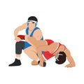 Image of athletes wrestlers in wrestling, fighting. Greco Roman wrestling, fight combating, struggle grappling, duel and mixed