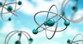 Image of atom models spinning on blue background Royalty Free Stock Photo