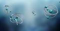 Image of atom models spinning on blue background Royalty Free Stock Photo