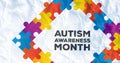 Image of autism awareness month in frame formed with autism awareness month puzzles