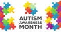 Image of Autism Awareness Month text and jigsaw puzzle forming a square against white background Royalty Free Stock Photo