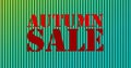 Image of autumn sale text in red letters on green striped background Royalty Free Stock Photo