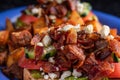 Image of avocado bacon toast with cucumber, tomato and cheese.