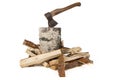 Image of axe in the birch stump and woods Royalty Free Stock Photo