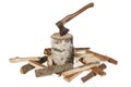 Image of axe in the stump and woods Royalty Free Stock Photo