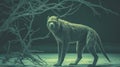 The image of a baboon in a dark forest,  Toned Royalty Free Stock Photo