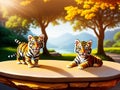 image of a baby tiger kitten on a stone table with