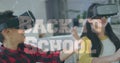 Image of back to school text over diverse children using vr googles Royalty Free Stock Photo