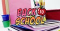 Image of back to school text over school items Royalty Free Stock Photo