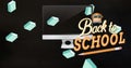 Image of back to school text over school items icons on black backgroundd Royalty Free Stock Photo
