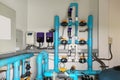 Image background of inside mechanical room of pipeline system for saltwater swimming pool Royalty Free Stock Photo