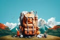 Adventure Awaits: A Traveler\'s Backpack Set Against Majestic Mountains - Generative AI Royalty Free Stock Photo