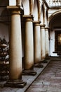 Image balconies, terraces with arches and columns in the Italian yard in Lviv, Ukraine Royalty Free Stock Photo