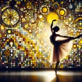 image of ballet dancer in silhouette on stage in Gustav Klimt style.