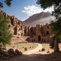 Bamyan (Bamiyan) in Central Afghanistan. This is a view over the Bamyan (Bamiyan) Valley showing the large