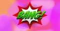 Image of bang text over retro vibrant pattern background