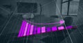 Image of bar graph representing loss over empty chairs and table arranged in office
