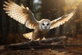 Image of a barn owl flying in the forest, Bird, Wildlife Animals., Generative AI, Illustration Royalty Free Stock Photo