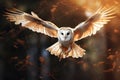 Image of a barn owl flying in the forest, Bird, Wildlife Animals., Generative AI, Illustration Royalty Free Stock Photo