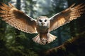 Image of a barn owl flying in the forest, Bird, Wildlife Animals., Generative AI, Illustration Royalty Free Stock Photo