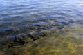 Image of Bateau `wreck` replica, placed in shallow waters of Lake George, New York, 2016