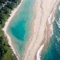 Beach and waves from top view. Turquoise water background from top view. Summer seascape from air. Top view Royalty Free Stock Photo